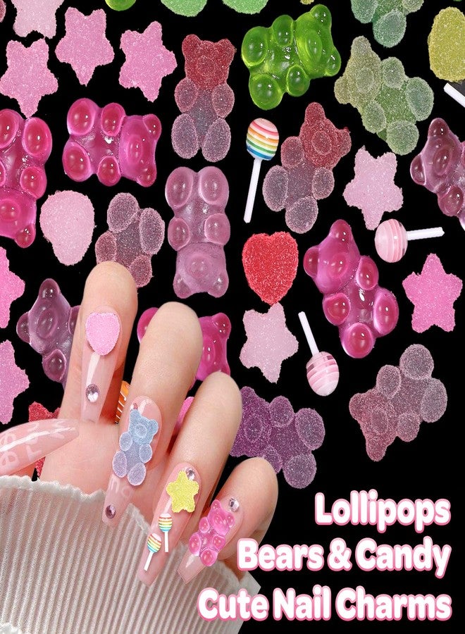 CESUSME 100 Pcs Candy Bear Nail Charms for Nail Design, 3D Mixed Color Cartoon Gummy Bear Lollipop Star Heart Acrylic Nail Art Decoration Charms for Cute Manicure DIY Crafts Accessories - Image 3